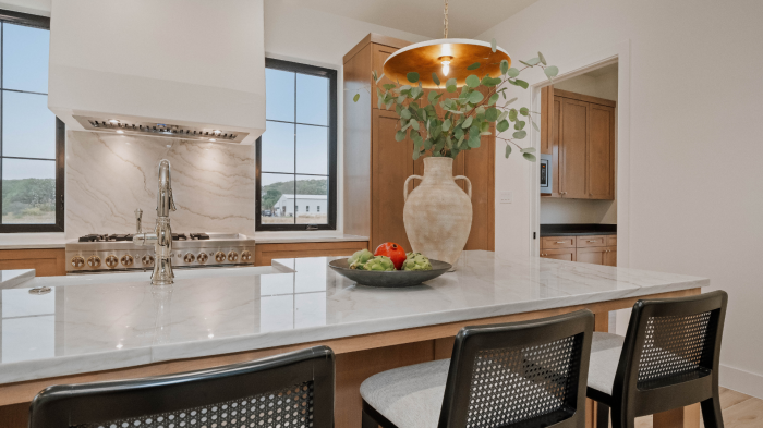 Texas Hill Country custom home with large kitchen island